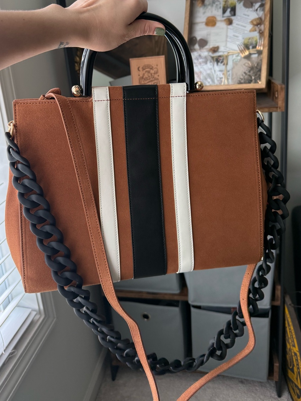 Bagging Rights Cognac Suede Tote, 2 Straps Included